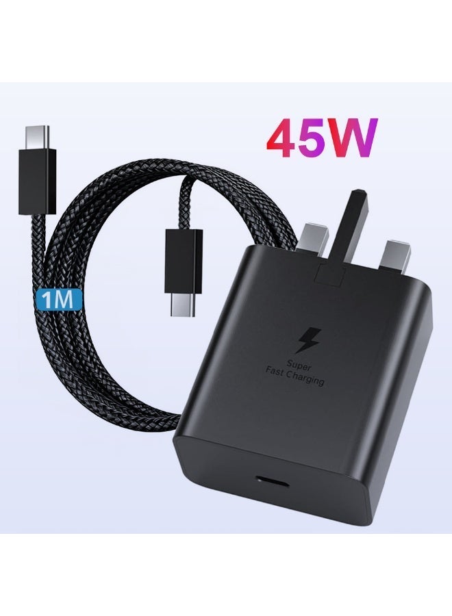فلوكسهوم شاحن سريع بقوة 45 واط مع كابل USB-C إلى USB-C بطول 1 متر، متوافق مع سلسلة Samsung Galaxy S25 / S24 / S23، وأجهزة Z Fold / Flip، وGalaxy Tab، وGoogle Pixel، وiPhone 15 / 16 / 17 - Image 1