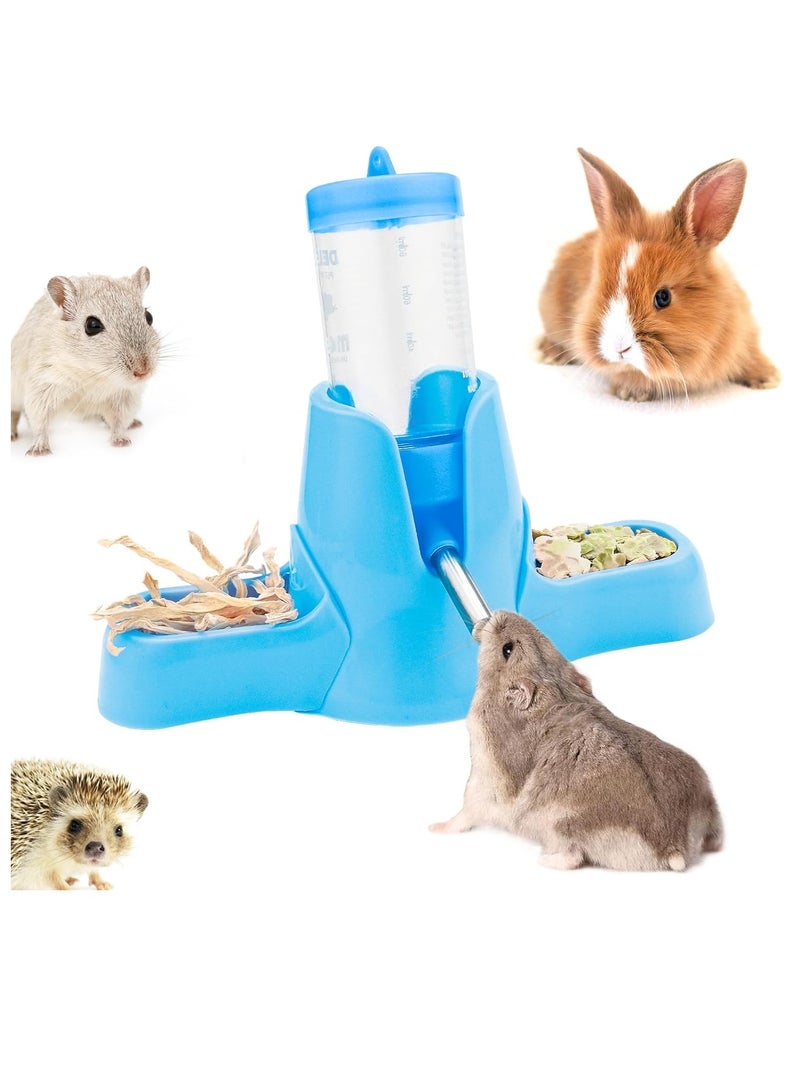 3 in 1 Hamster Water Bottle Small Animal Water Bottle with Food Container Base Automatic Bottle Dispenser BPA Free for Small Pet Hamster Chinchilla Squirrel Bunny Small Animals (Blue, 2.7oz With Bottle) - Image 1