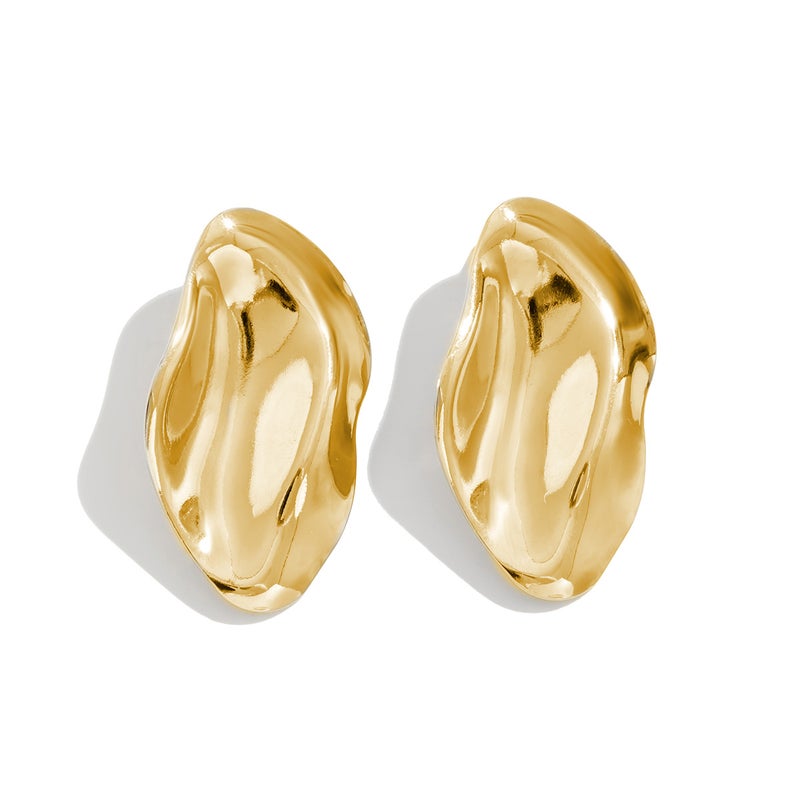 SHIXIN Oversized Irregular Oval Earrings with Metallic Folded Design - Trendy and Stylish - Image 5