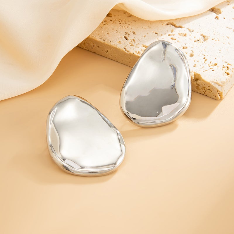 SHIXIN Oversized Irregular Oval Earrings with Metallic Folded Design - Trendy and Stylish - Image 4