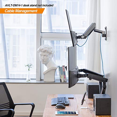 AVLT Single Extended 13"-32" Wall Mount - Curved/ Flat Monitor, Full Motion Height Swivel Tilt Rotation Adjustable Arm - VESA/Cable Management - Image 5