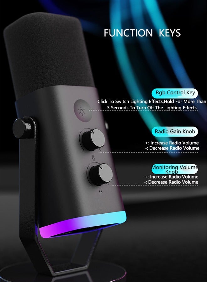 Dynamic Microphone with RGB Light for Podcast Recording, Gaming, and Streaming - AmpliGame AM8 Mic with Mute on, Headphones Jack, Stand - Ideal for Singing, YouTube Videos, and More. - Image 3