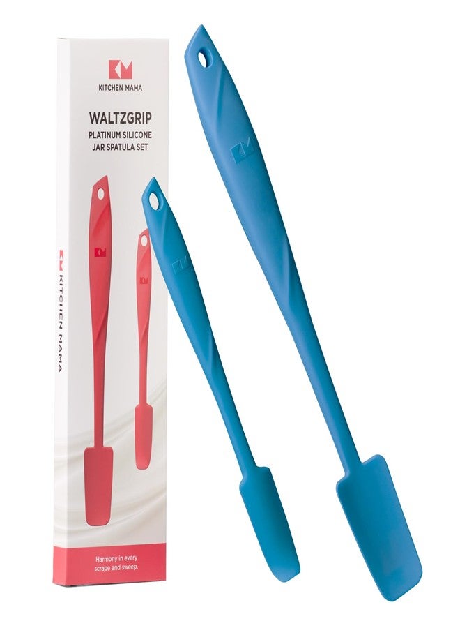 Kitchen Mama WaltzGrip Platinum Silicone Jar and Can Spatula Utensil Set: Heat-Resistant, Nonstick Scraper, Scooping, Perfect for Smoothies, Jam, Cream, Peanut Butter, Dishwasher Cooking Gadget (Blue) - Image 1