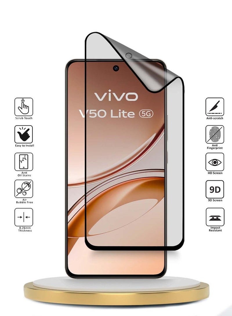 TIGER vivo V50 Lite 4G 2025 Nano Ceramic Matte Screen Protector – Full Glue, Full Cover, Flexible Anti-Glare & Scratch-Resistant Film – Premium MSCNMN Series – Clear/Black – Edge-to-Edge Coverage - Image 1