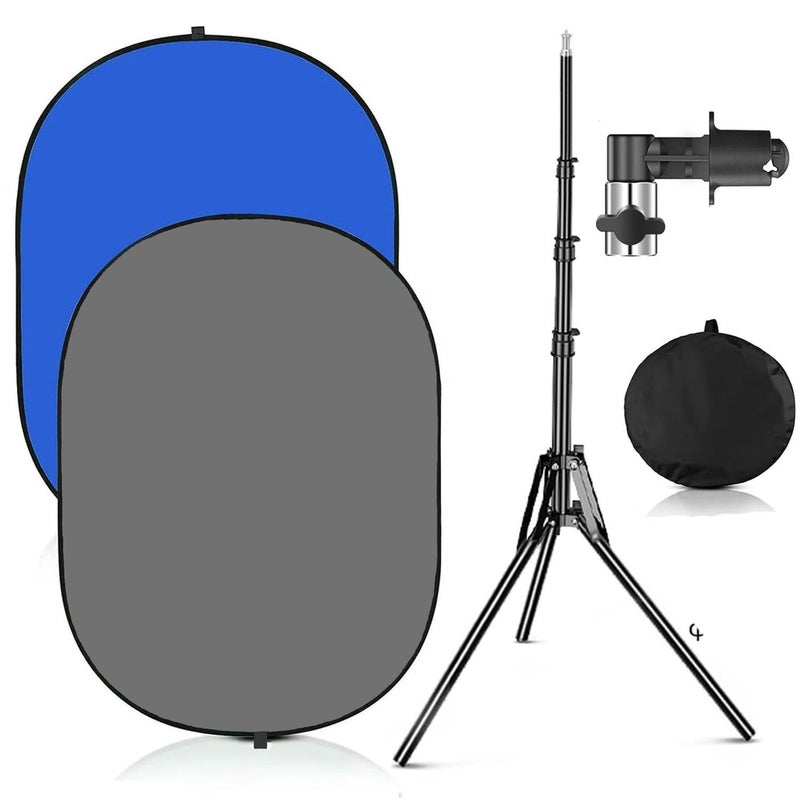 YUOCU 3.3x5ft/1x1.5m Chromakey Blue Grey Backdrop with 6.23ft Stand, 2-in-1 Blue Screen and Grey Screen Collapsible Reversible Pop-Up Background Panel for Photography, Live Streaming, Video Shooting - Image 1