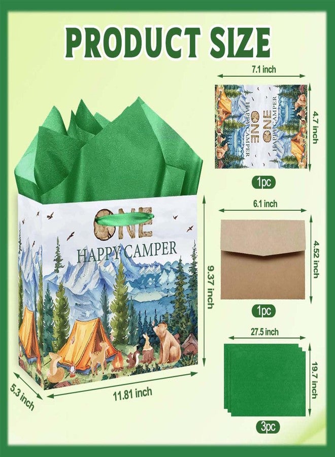 RTMISA One Happy Camper Birthday Gift Bag with Tissue Paper and Greeting Card One Year Old Boy Birthday Gifts Wrapping Paper Bag, 1st Bday Boy Present Wrap, First Birth Day Party Decorations Supplies - Image 2