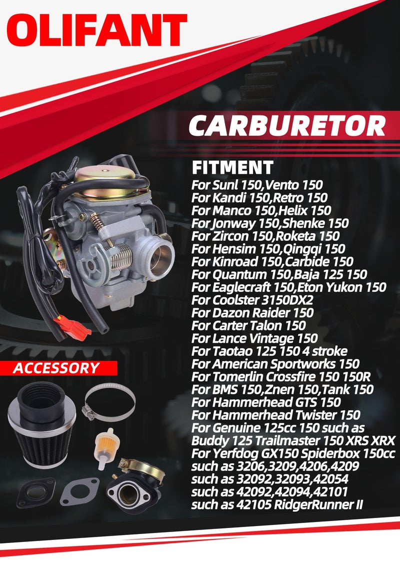 OLIFANT gy6 150cc Carburetor For 150cc 125cc 152QMI 157QMJ Engines Electric Choke Motorcycle Scooter 24mm PD24J Carb With Air Filter Intake Manifold - Image 2