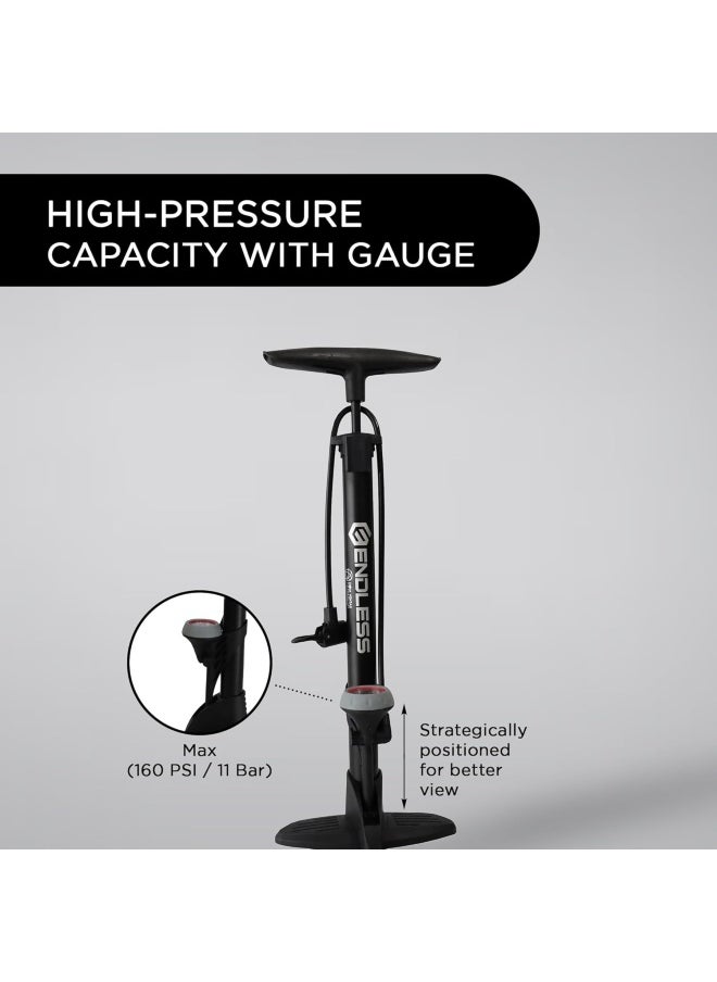 ENDLESS  Endless EL1052 160 PSI Portable Road Bike, Bicycle Floor Hand Air Pump | Black | Material : Alloy Steel | Tire Inflator with Gauge, Rotatable Pipe Knob for Convenience | For All Inflating Purpose  - Image 4