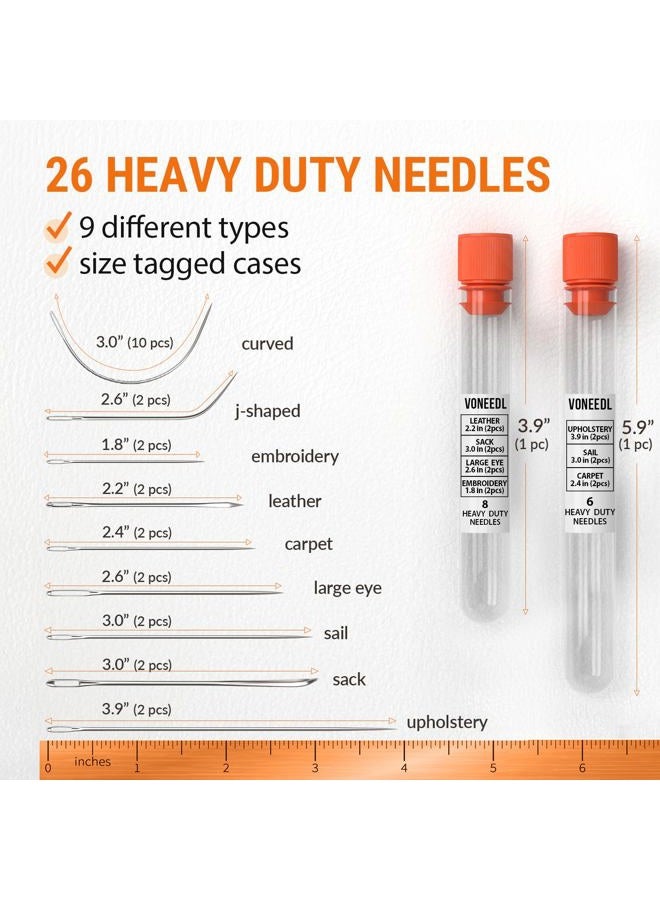 VONEEDL Heavy Duty Hand Sewing Needles Set - 26 Straight and Curved Hand Sewing Needles for Upholstery, Leather, Carpet, Canvas Repair and Sail Crafts - Image 3