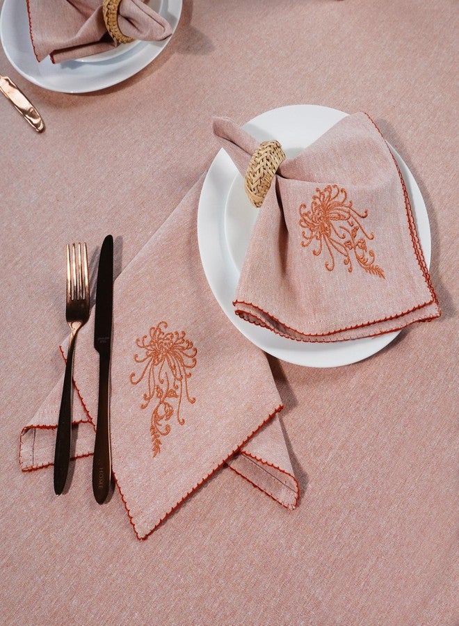 RUSTIQUE LINENS مناديل قماشية مطرزة من القطن الخالص من روستيك لينينز - طقم من 6 مناديل كبيرة 46 × 46 سم | مناديل عشاء ناعمة وماصة لطاولة الطعام والمطبخ | لون بتلة الصدأ - Image 1