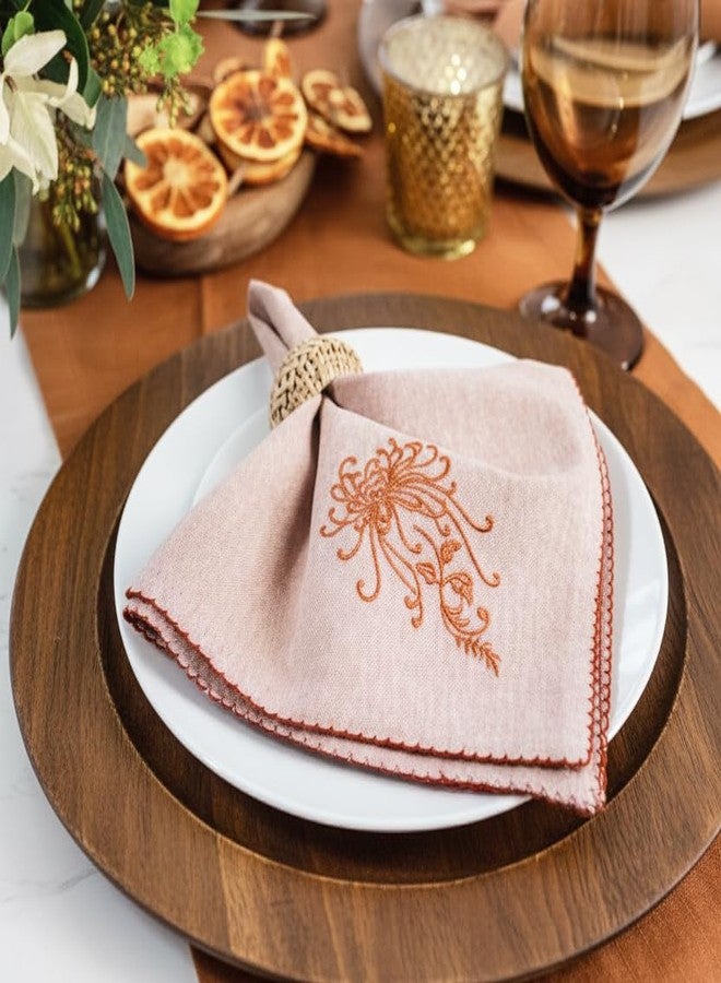 RUSTIQUE LINENS مناديل قماشية مطرزة من القطن الخالص من روستيك لينينز - طقم من 6 مناديل كبيرة 46 × 46 سم | مناديل عشاء ناعمة وماصة لطاولة الطعام والمطبخ | لون بتلة الصدأ - Image 2