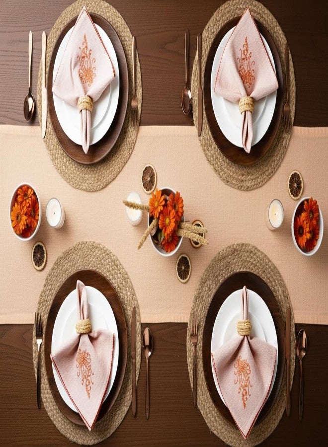 RUSTIQUE LINENS مناديل قماشية مطرزة من القطن الخالص من روستيك لينينز - طقم من 6 مناديل كبيرة 46 × 46 سم | مناديل عشاء ناعمة وماصة لطاولة الطعام والمطبخ | لون بتلة الصدأ - Image 3
