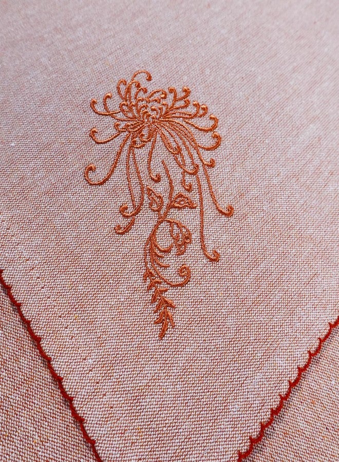RUSTIQUE LINENS مناديل قماشية مطرزة من القطن الخالص من روستيك لينينز - طقم من 6 مناديل كبيرة 46 × 46 سم | مناديل عشاء ناعمة وماصة لطاولة الطعام والمطبخ | لون بتلة الصدأ - Image 4