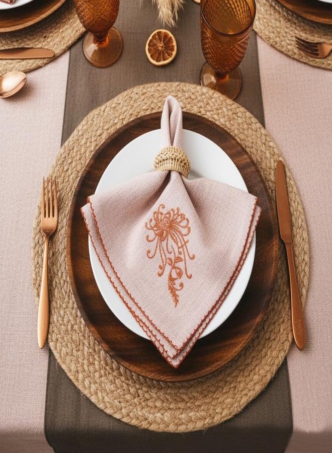 RUSTIQUE LINENS مناديل قماشية مطرزة من القطن الخالص من روستيك لينينز - طقم من 6 مناديل كبيرة 46 × 46 سم | مناديل عشاء ناعمة وماصة لطاولة الطعام والمطبخ | لون بتلة الصدأ - Image 5