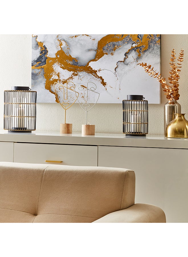 Home Box Eva Metal Candle Holder With Wooden Base 18 x 28 x 8 cm - Image 4