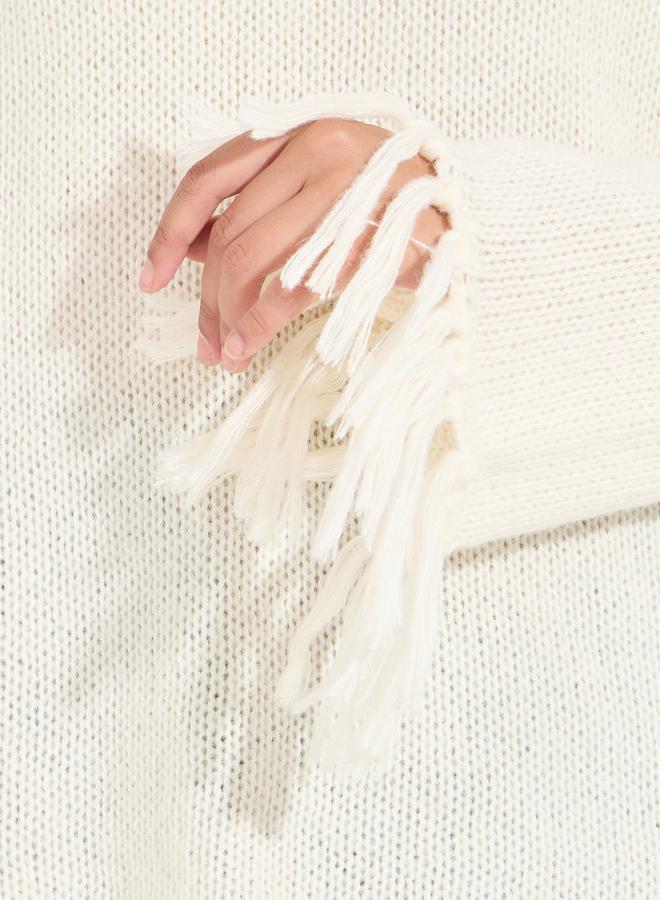 Styli Knitted Turtle Neck Sweater with Tassel Hem Detail  - Image 3