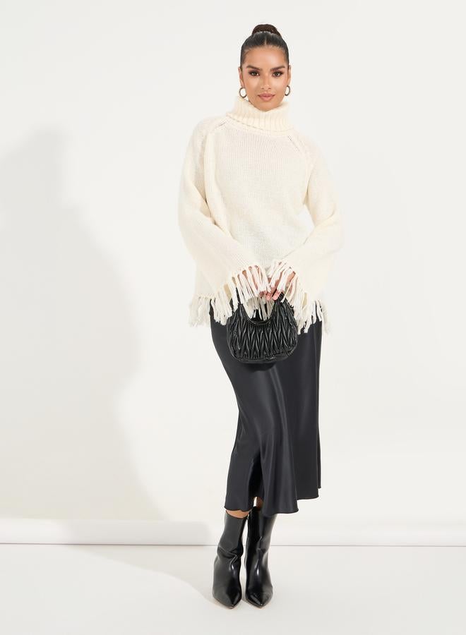 Styli Knitted Turtle Neck Sweater with Tassel Hem Detail  - Image 2