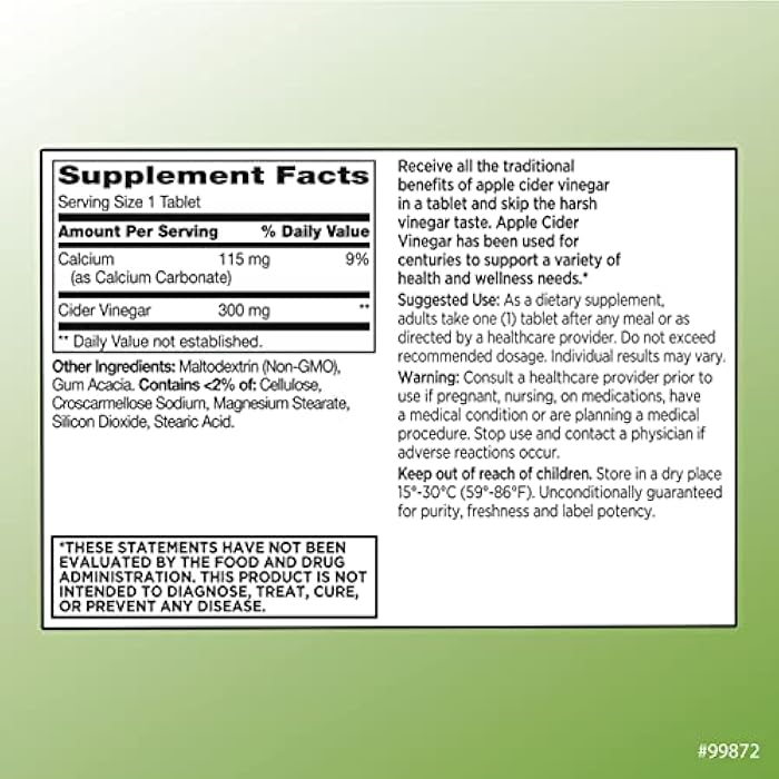 Quality Choice Apple Cider Vinegar 300 mg - General Health and Wellness - Dietary Supplement in 300 Count Bottles of Tablets - Image 3