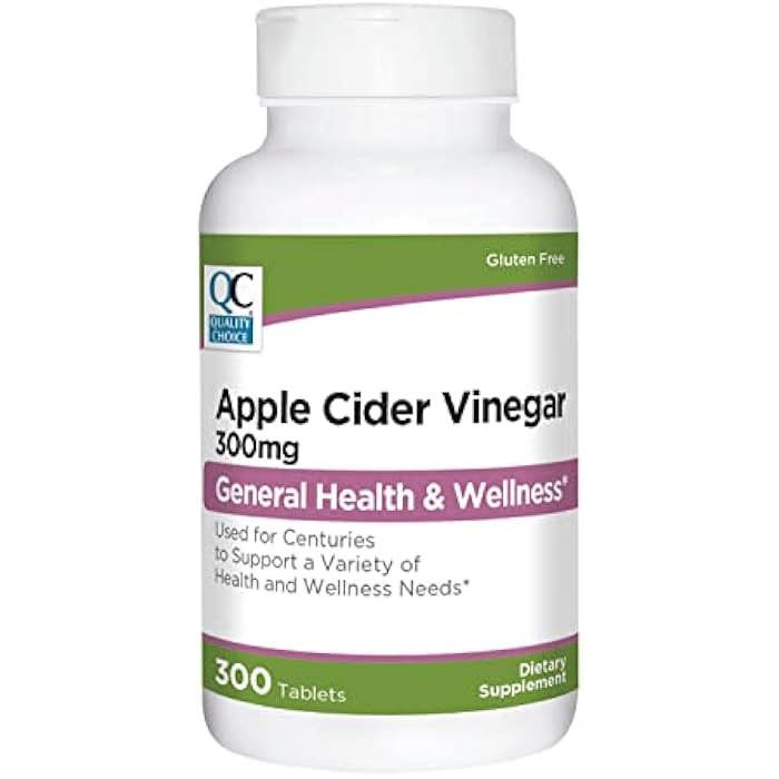 Quality Choice Apple Cider Vinegar 300 mg - General Health and Wellness - Dietary Supplement in 300 Count Bottles of Tablets - Image 1