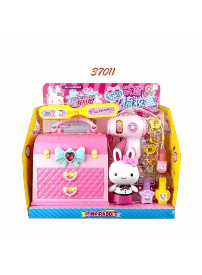 Yiyan Pink Rabbit Magic Refrigerator Children Play House Simulation Kitchen Doctor Night Market Push Toy Girl Gift-Color:Dressing Table - Image 4
