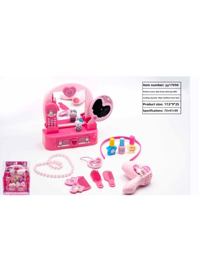 Yiyan Pink Rabbit Magic Refrigerator Children Play House Simulation Kitchen Doctor Night Market Push Toy Girl Gift-Color:Dressing Table - Image 1