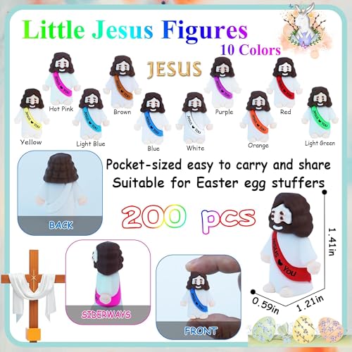 ILHSTY 200 Pcs Little Jesus Figures Rubber Mini Jesus Figurines in Bulk Christian Doll Tiny Baby Jesus Loves You Figures for Hide and Seek Easter Egg Fillers Egg Hunt Religious Party Favors10 Color 200 - Image 5