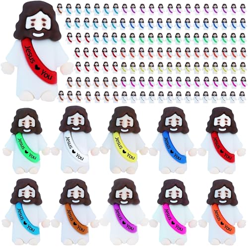ILHSTY 200 Pcs Little Jesus Figures Rubber Mini Jesus Figurines in Bulk Christian Doll Tiny Baby Jesus Loves You Figures for Hide and Seek Easter Egg Fillers Egg Hunt Religious Party Favors10 Color 200 - Image 1