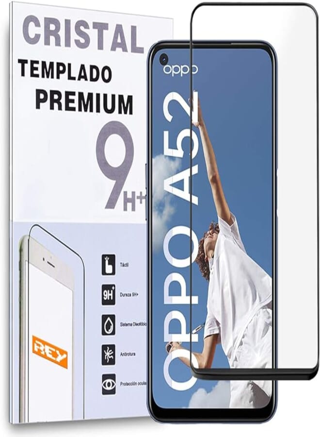 REY Curved Screen Protector for OPPO A52, Black, Premium Tempered Glass, 3D/4D/5D, Anti-Shatter