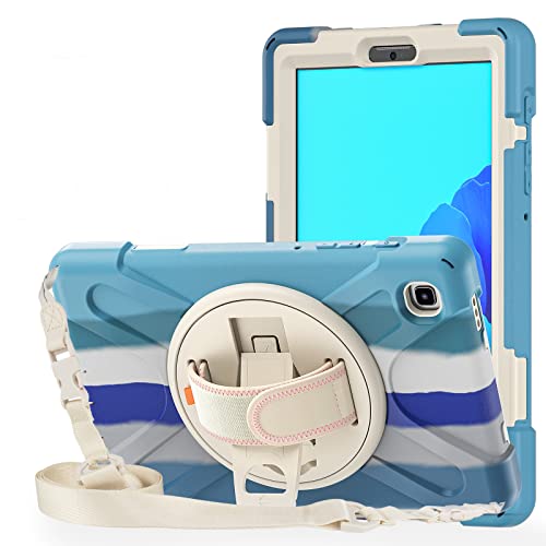 ProElite Rugged 3 Layer Armor case Cover for Samsung Galaxy Tab A7 Lite 8.7" SM-T225/T220 Hand Grip and Rotating Kickstand, Rainbow Blue - Image 1