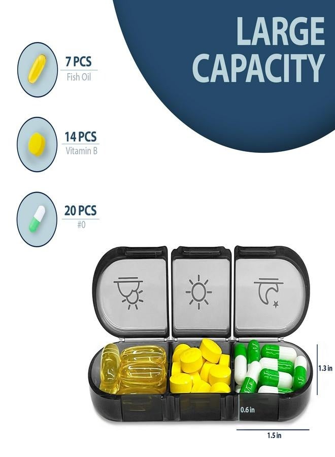 Portable Pill Organizer - 3 Compartments Per Day, 7-Day Weekly Travel-Friendly Pill Box - Light-Resistant, BPA-Free, Ideal for Vitamins, Medication, Supplements (Black) - Image 2