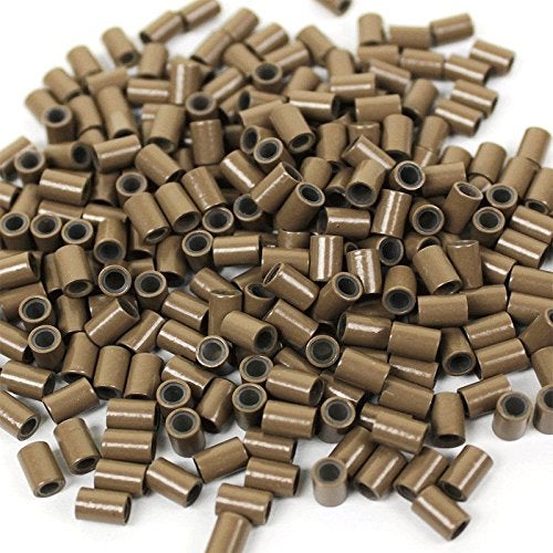 Hair De Ville HAIR DE VILLE Silicone Lined Copper Micro Tube Rings Links Beads Linkies For I Tip Stick Glue Feather Hair Extensions 200 PCS 35mm Light Brown