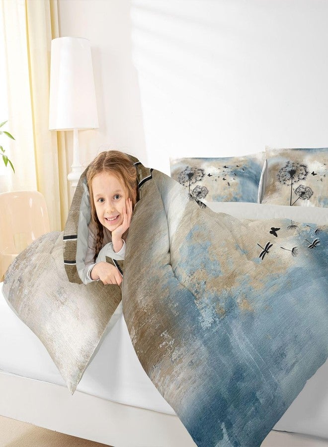 Castle Fairy طقم لحاف بتصميم هندسي تجريدي مستوحى من قلعة خيالية، مقاس كوين، لون بني عتيق، أزرق داكن، رمادي، 3 قطع، طقم لحاف مزين برسومات الهندباء والفراشات، ديكور غرفة نوم للرجال والنساء، فن الجرافيتي، حشوة لحاف، غطاءا وسادة - Image 3