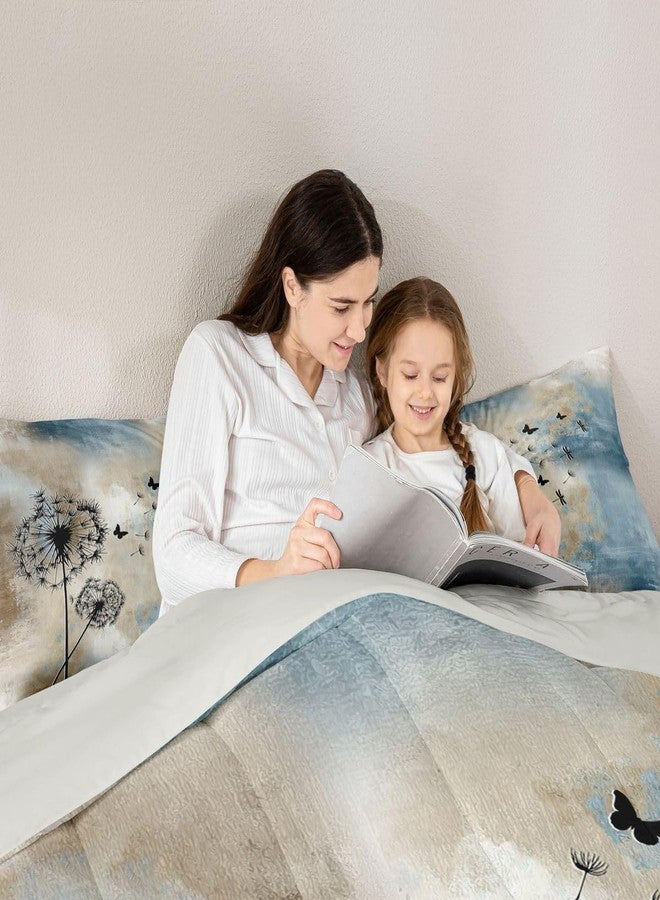 Castle Fairy طقم لحاف بتصميم هندسي تجريدي مستوحى من قلعة خيالية، مقاس كوين، لون بني عتيق، أزرق داكن، رمادي، 3 قطع، طقم لحاف مزين برسومات الهندباء والفراشات، ديكور غرفة نوم للرجال والنساء، فن الجرافيتي، حشوة لحاف، غطاءا وسادة - Image 2