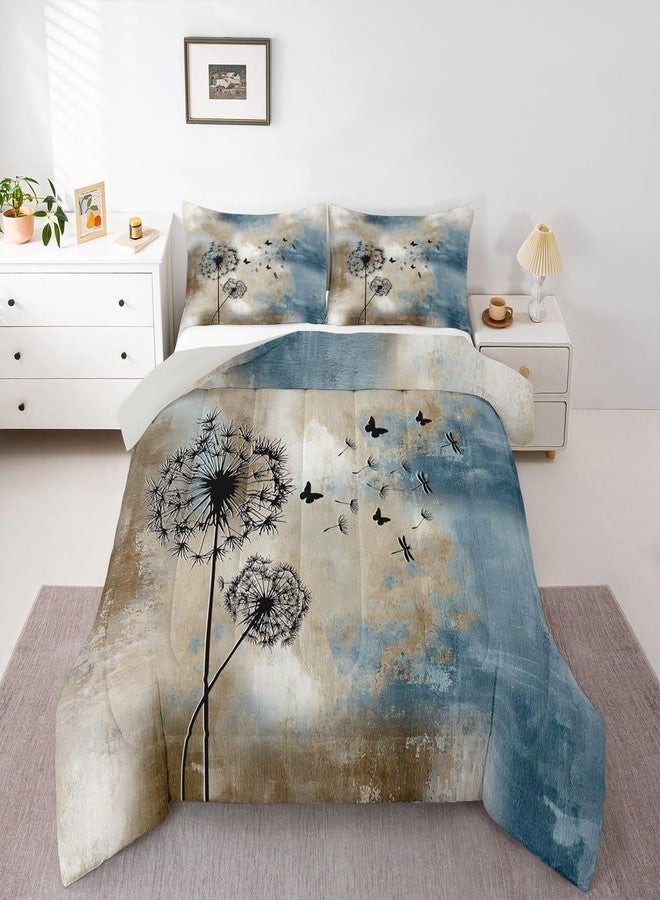 Castle Fairy طقم لحاف بتصميم هندسي تجريدي مستوحى من قلعة خيالية، مقاس كوين، لون بني عتيق، أزرق داكن، رمادي، 3 قطع، طقم لحاف مزين برسومات الهندباء والفراشات، ديكور غرفة نوم للرجال والنساء، فن الجرافيتي، حشوة لحاف، غطاءا وسادة - Image 5