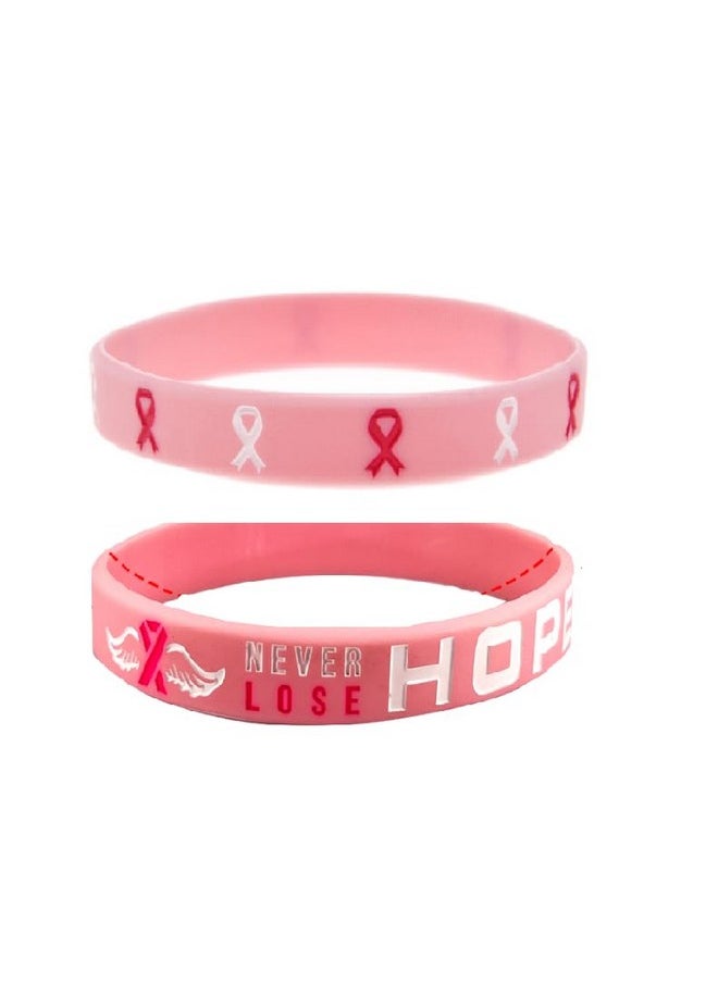 COLORFUL BLING Breast Cancer Awareness Bracelets / Rubber Medical Awareness Emergency Wristband / Hope Faith Strength Courage Accessories Wristbands / Pink Ribbon Camo Silicone For Women Supplies Favors-2Pcs  - Image 1