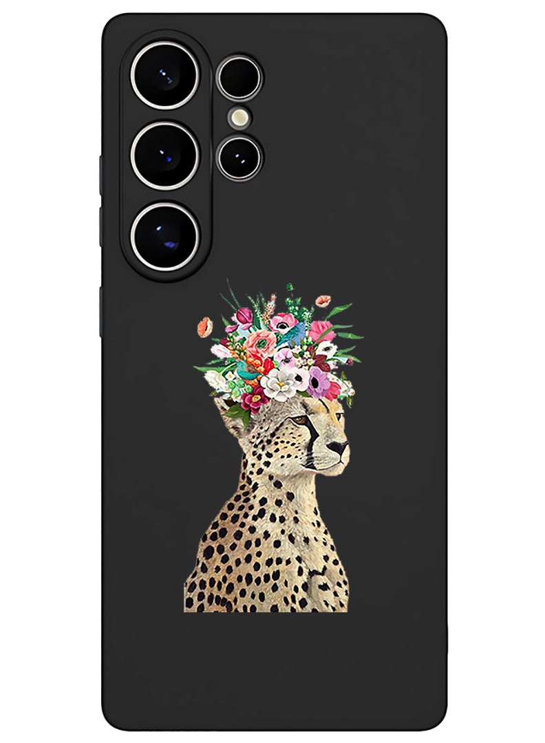 Theodor Protective Slim Fit Case Liquid Silicone Cover with Full Body Protection Anti-Scratch Shockproof Case For Samsung Galaxy S25 Ultra (Black) - Cheetah Flower - Image 1