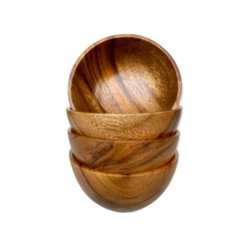WRIGHTMART Small Wooden Bowls Set of 4 – 5” Round Acacia Snack, Dip & Side Dish Bowls – Handmade Rustic Wood Serving for Salads, Fruit, Sauces, Nuts, Desserts, Kitchen Gift Set - Image 1