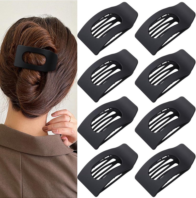 Drealoe 8 Pack Black Flat Hair Clips for Women – Large Matte No-Slip Rectangle Claw Clips for Thick & Thin Hair, Strong Hold Square Hair Accessories for Work & Daily Styling - Image 1