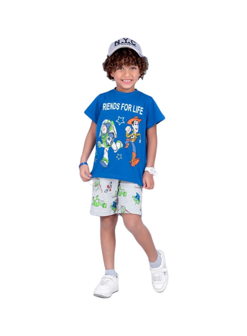 Coco summer set for boys consists of two pieces blue shirt gray Shorts