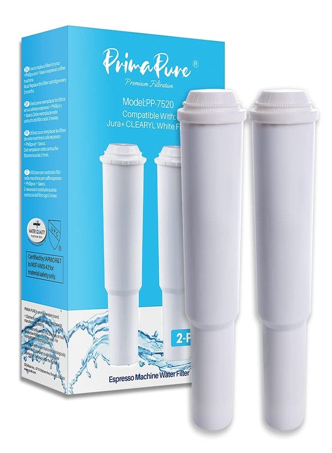 PrimaPure عبوة من فلترين بديلين لماكينة قهوة الإسبريسو PrimaPure، متوافقين مع Jura Clearyl White 64553، معتمدان وفقًا لمعيار NSF/ANSI 42 من قِبل IAPMO RT - Image 1