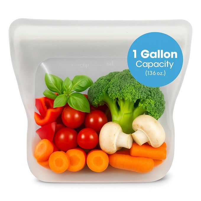 REUSABLE SILICONE SOUS VIDE BAG 1 GALLON 135OZ XXL 1 PCS FOOD STORAGE BAG FREEZER CONTAINER ZERO WASTE ALTERNATIVE FOR SOUS VIDE COOKER KITCHEN ORGANIZATION AND MEAL PREP BAGS