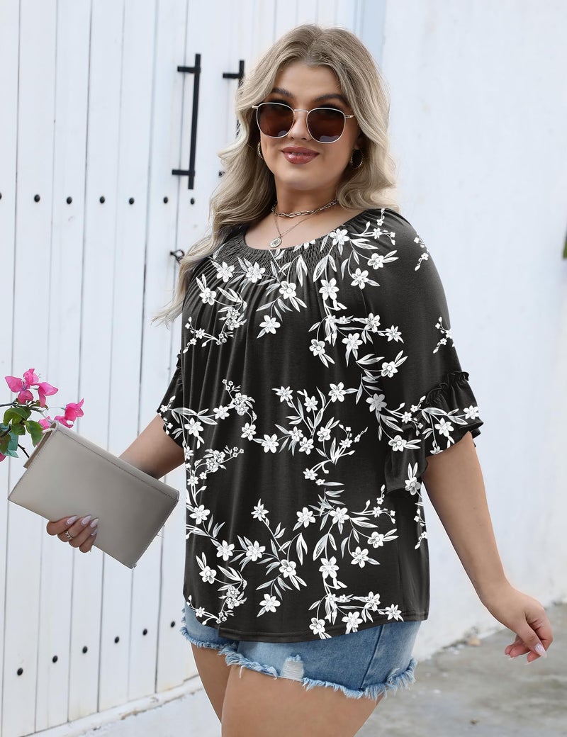 Micoson Plus Size 3/4 Sleeve Tops for Women Half Sleeve Shirts Dressy Casual Crewneck Tunics Plus Work Tops Business Elegant Top - Image 3