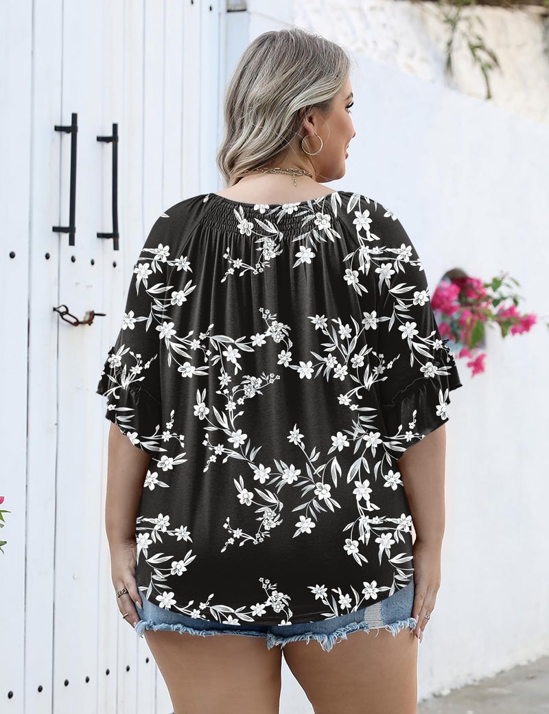 Micoson Plus Size 3/4 Sleeve Tops for Women Half Sleeve Shirts Dressy Casual Crewneck Tunics Plus Work Tops Business Elegant Top - Image 2
