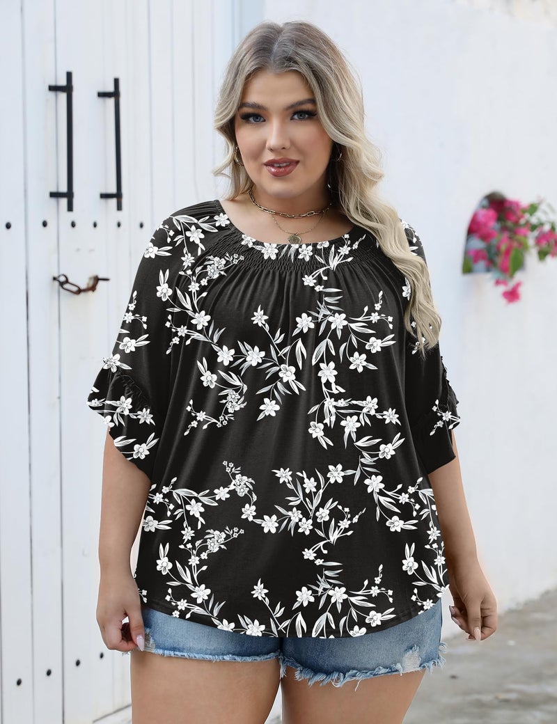 Micoson Plus Size 3/4 Sleeve Tops for Women Half Sleeve Shirts Dressy Casual Crewneck Tunics Plus Work Tops Business Elegant Top - Image 5