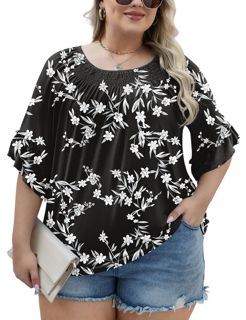 Micoson Plus Size 3/4 Sleeve Tops for Women Half Sleeve Shirts Dressy Casual Crewneck Tunics Plus Work Tops Business Elegant Top - Image 4