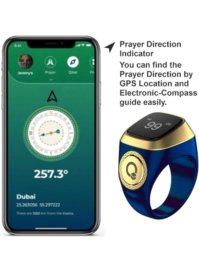 PraSmart yer Ring, Lucky Ring, Watch Ring, Smart Tasbih Beads Ring, Prayer Counters,5 Prayer Time Azan Reminder Alarm Clocks,Prayer Direction Indicator Guide,Large Battery,OLED Display - Image 1