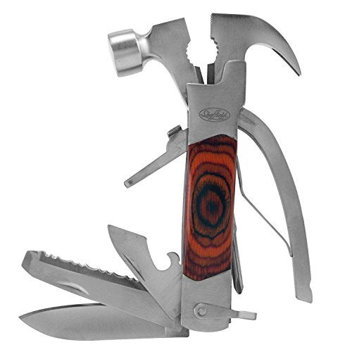 Sheffield 12913 14-in-1 Hammer Multi Tool, Stocking Stuffers, Gifts for Men, Dad Gifts, Multipurpose Tool for the Home, Camping Equipment, and Work, Hammer, Pliers, Survival Knife, & More - Image 4