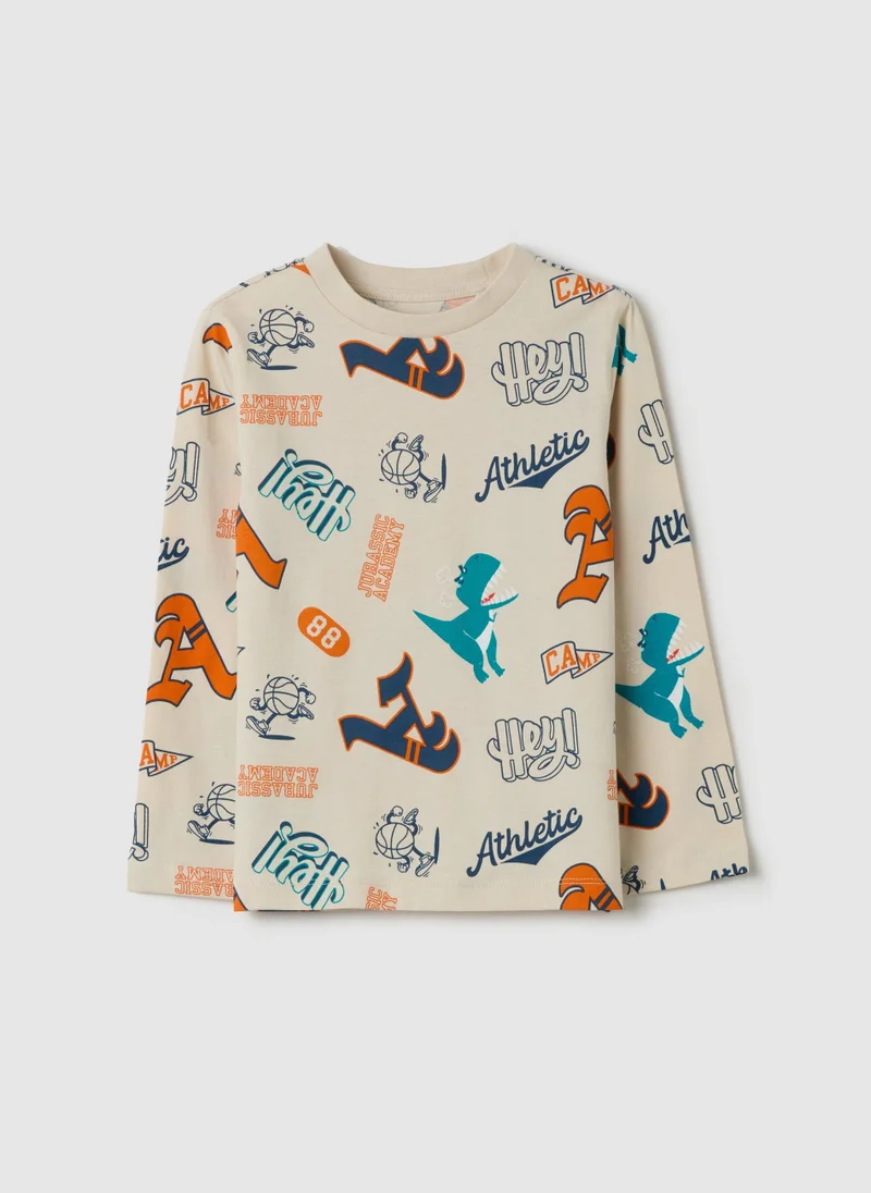 او في اس T-Shirt With Long Sleeves And All-Over Print