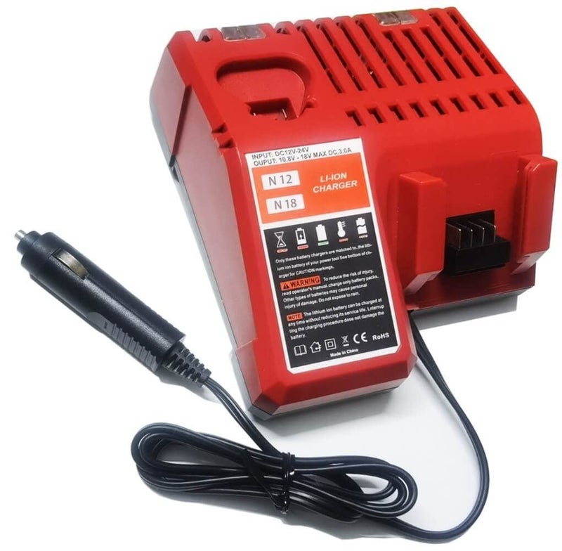 N/P Compatible with Milwaukee 48-59-1810 Vehicle/Car Charger for M12/12V 18V/M18 Battery Charger for 48-11-2401, 48-11-2402, C12 B, C12 BX, M12, M14,M18, M18B, M18B4, M18BX - Image 1