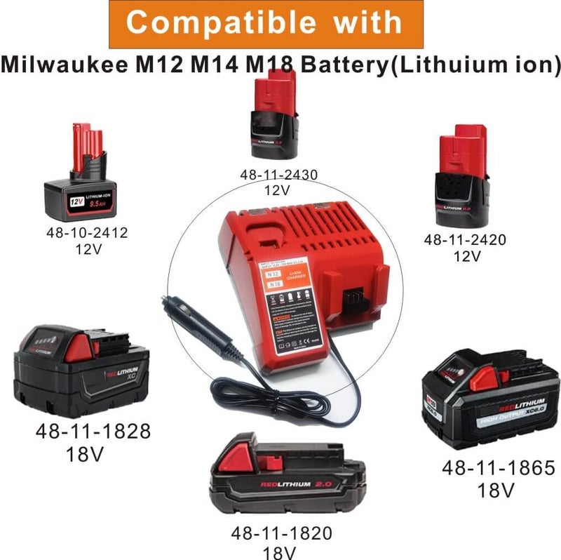 N/P Compatible with Milwaukee 48-59-1810 Vehicle/Car Charger for M12/12V 18V/M18 Battery Charger for 48-11-2401, 48-11-2402, C12 B, C12 BX, M12, M14,M18, M18B, M18B4, M18BX - Image 3